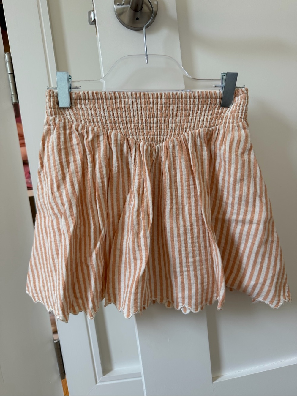 Rylee and Cru Striped Peach-White Smocked Waist Skirt size 8/9